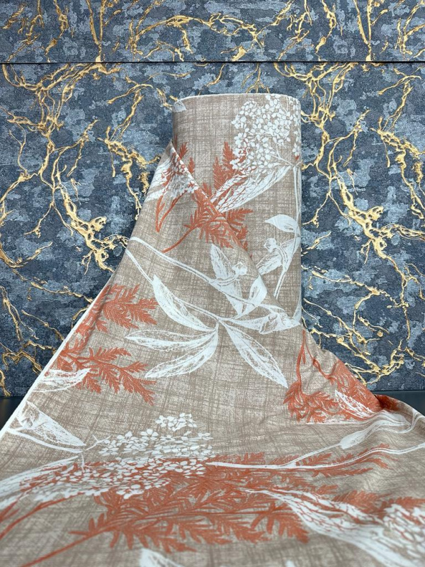 Ervi Bavlněná látka/plátno š.240cm - oranžové a bílé listy na hnědém - 4794-6, metráž