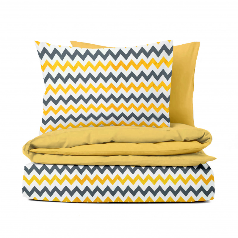 Ervi bavlněné povlečení oboustranné - žluté a šedé cik-cak/žluté
