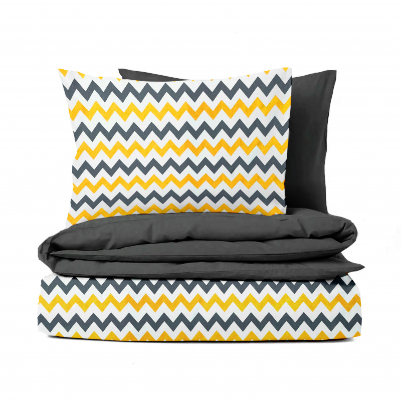 Ervi bavlněné povlečení oboustranné - žluté a šedé cik-cak/tmavě šedé