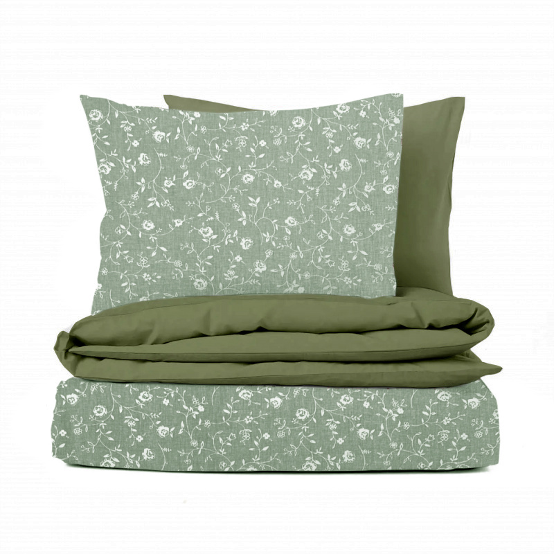 Ervi bavlněné povlečení oboustranné - květiny na olivovém/olivové