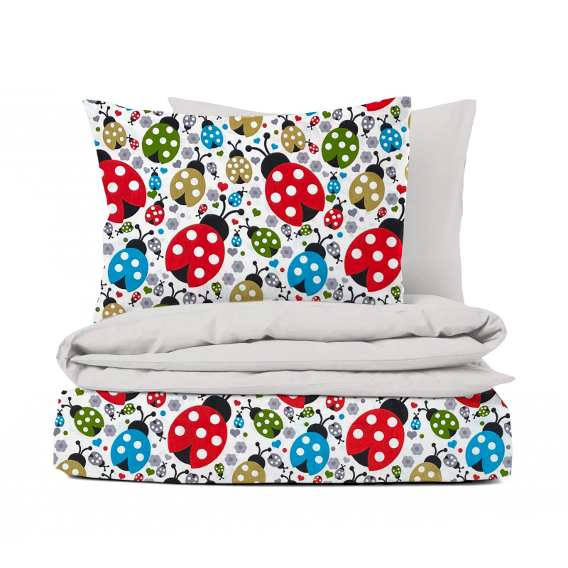 #Ervi bavlněné povlečení oboustranné - barevné berušky/šedé 140x200 cm