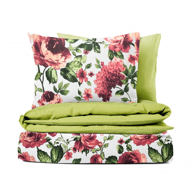 #Ervi bavlněné povlečení oboustranné - hortenzie a pivoňky/zelené 200x220cm