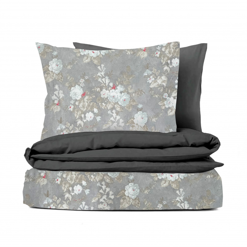 Ervi bavlněné povlečení oboustranné - bílé růže na šedém/černé