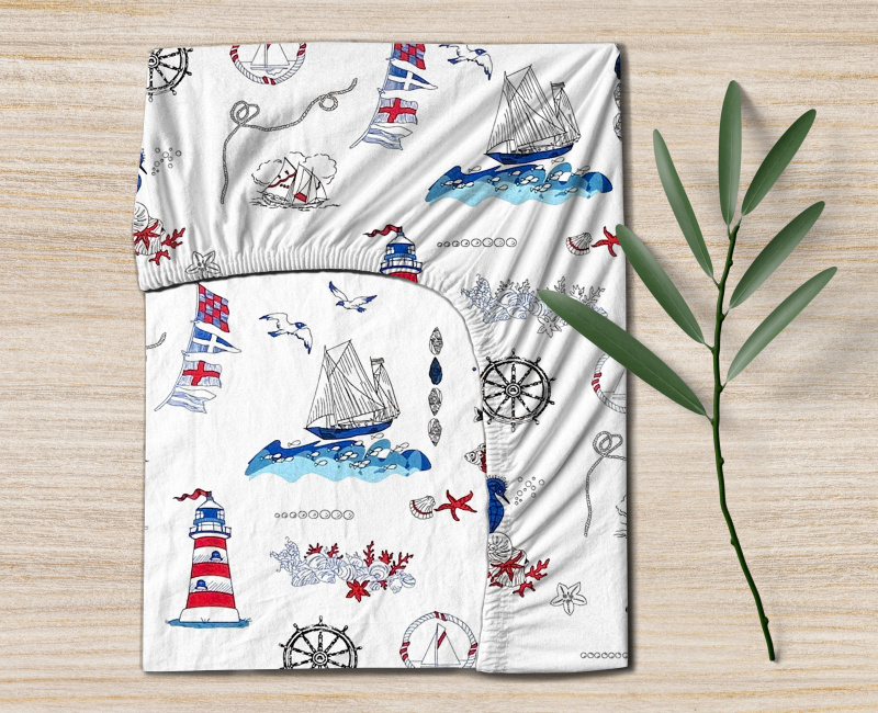 Ervi bavlněné napínací prostěradlo - námořní motivy na bílém
