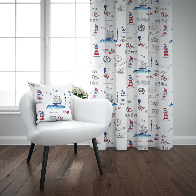 Ervi bavlněný závěs - námořní motivy na bílém
