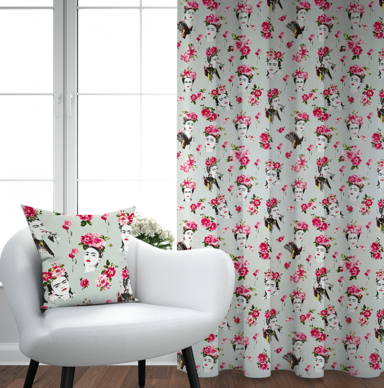 Ervi bavlněný závěs - Florita na šedém