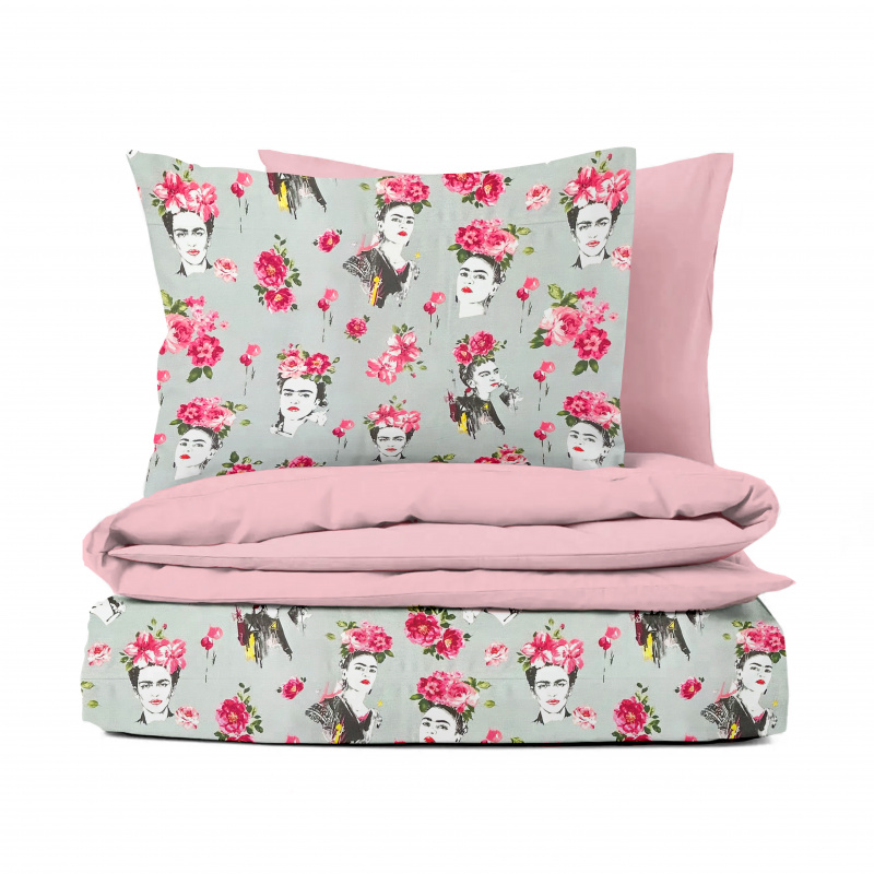 Ervi bavlněné povlečení oboustranné - Florita na šedém/růžové