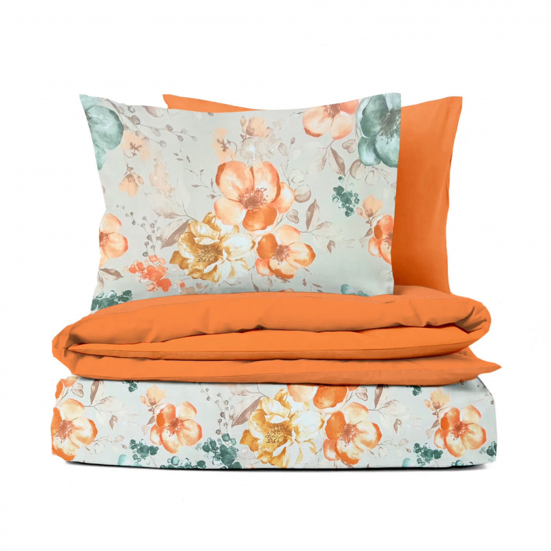 Ervi bavlněné povlečení oboustranné - oranžové akvarelové květiny/oranžové