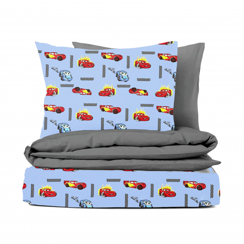 Ervi bavlněné povlečení oboustranné - autíčká na modrém/šedé