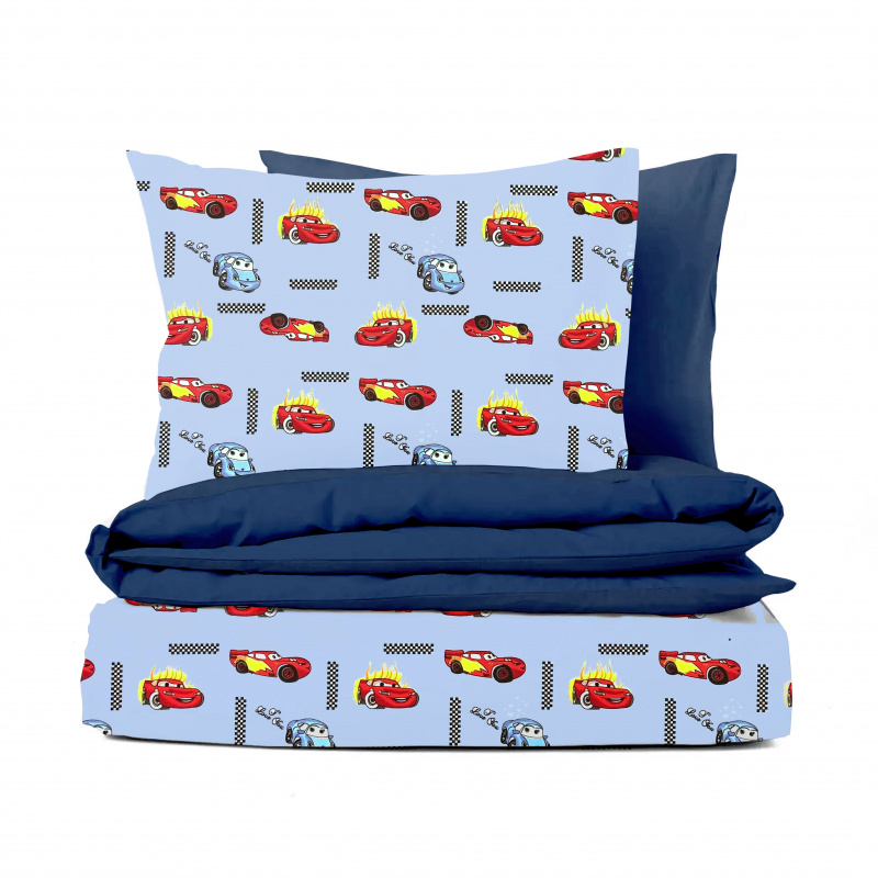 Ervi bavlněné povlečení oboustranné - autíčká na modrém/modré