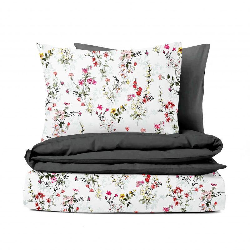 Ervi bavlněné povlečení oboustranné - malované luční květiny na bílém/šedé