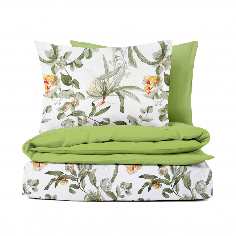 Ervi bavlněné povlečení oboustranné - kvetoucí eukalyptus zelený/světle olivové