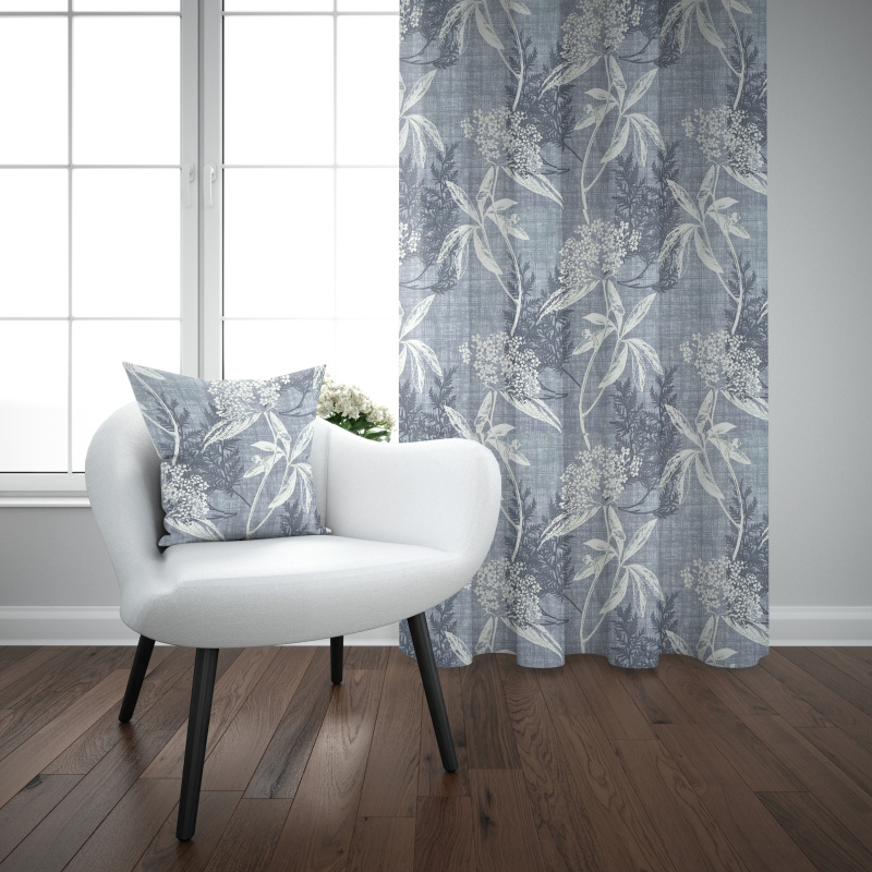 Ervi bavlněný závěs - modré a bílé listy na modrém