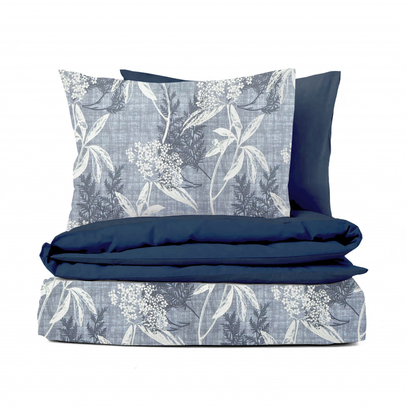 Ervi bavlněné povlečení oboustranné - modré a bílé listy na modrém/modré