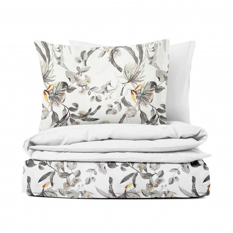 Ervi bavlněné povlečení oboustranné - kvetoucí eukalyptus šedý/bílé