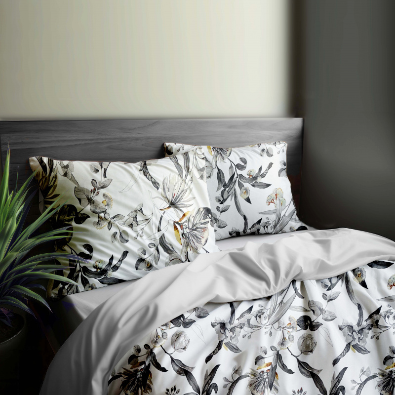 Ervi bavlněné povlečení oboustranné - kvetoucí eukalyptus šedý/světle šedý