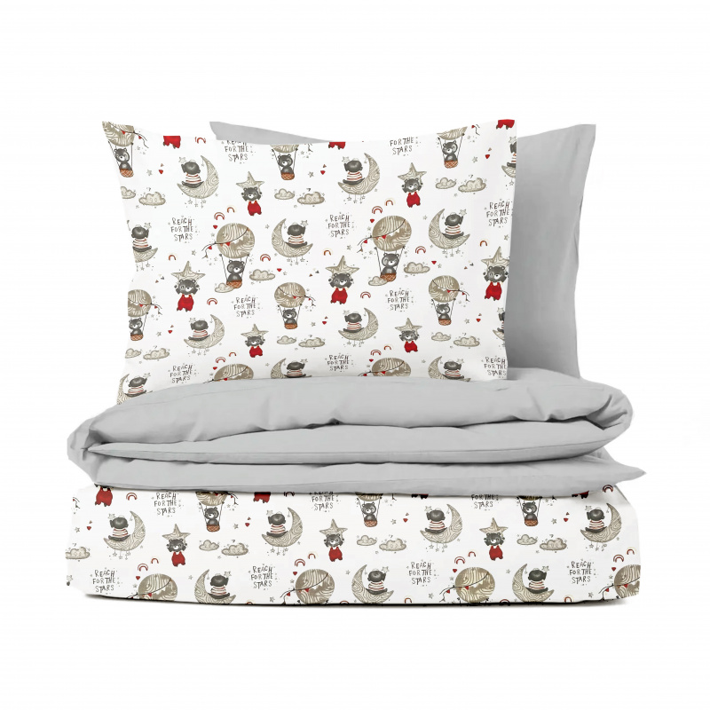 Ervi bavlněné povlečení oboustranné - medvídci a hvězdy/šedé