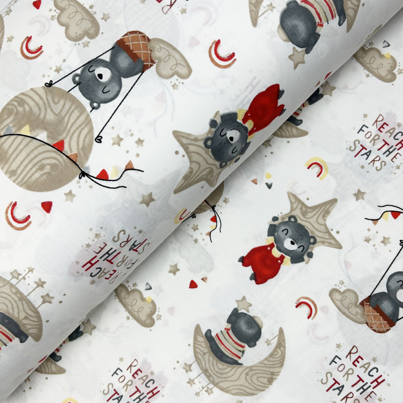 Ervi bavlněné povlečení do postýlky DUO - medvídci a hvězdy/šedé