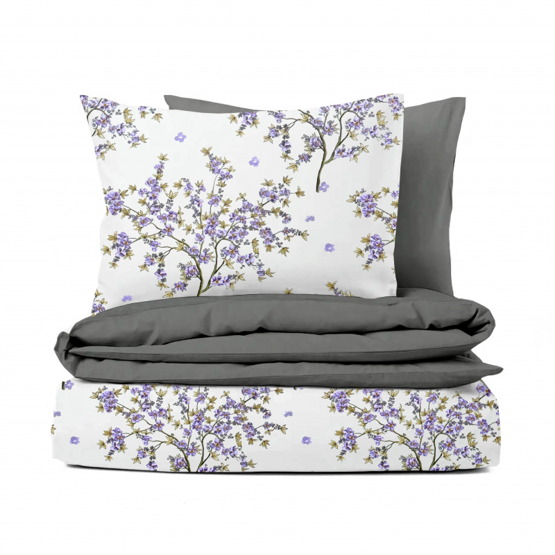 Ervi bavlněné povlečení oboustranné - kvetoucí fialový strom/tmavě šedé