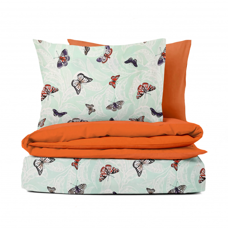 Ervi bavlněné povlečení oboustranné - motýli na tyrkysovém/oranžové