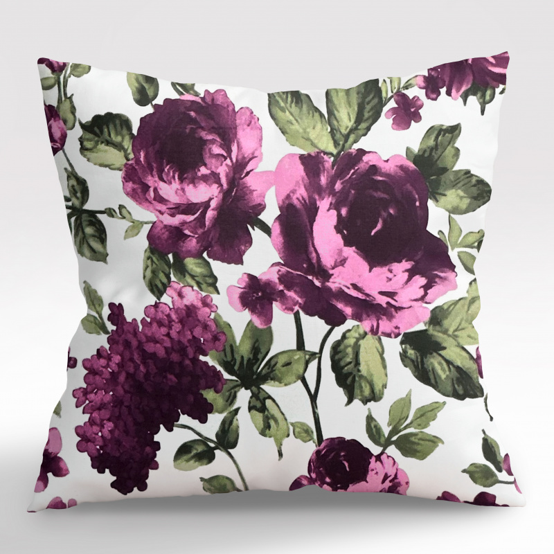 #Ervi povlak na polštář bavlněný - fialové hortenzie a pivoňky 40 x 40 cm