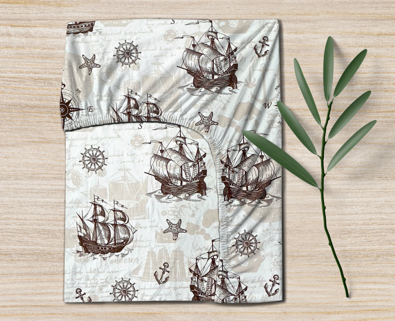 Ervi bavlněné napínací prostěradlo - Mořská dobrodružství hnědé