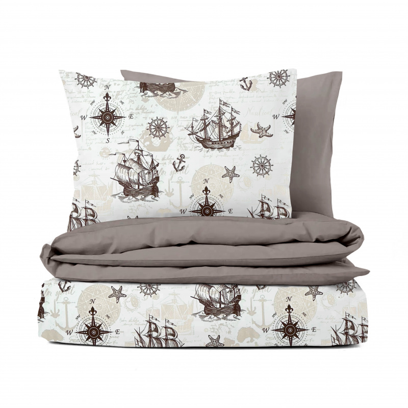 Ervi bavlněné povlečení oboustranné - Mořská dobrodružství hnědé/světle hnědé