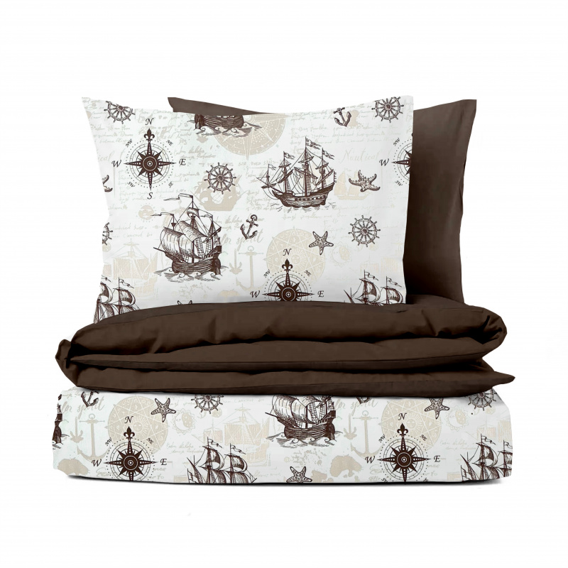 Ervi bavlněné povlečení oboustranné - Mořská dobrodružství hnědé/hnědé