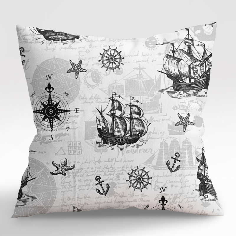 Ervi povlak na polštář bavlněný - Mořská dobrodružství šedé