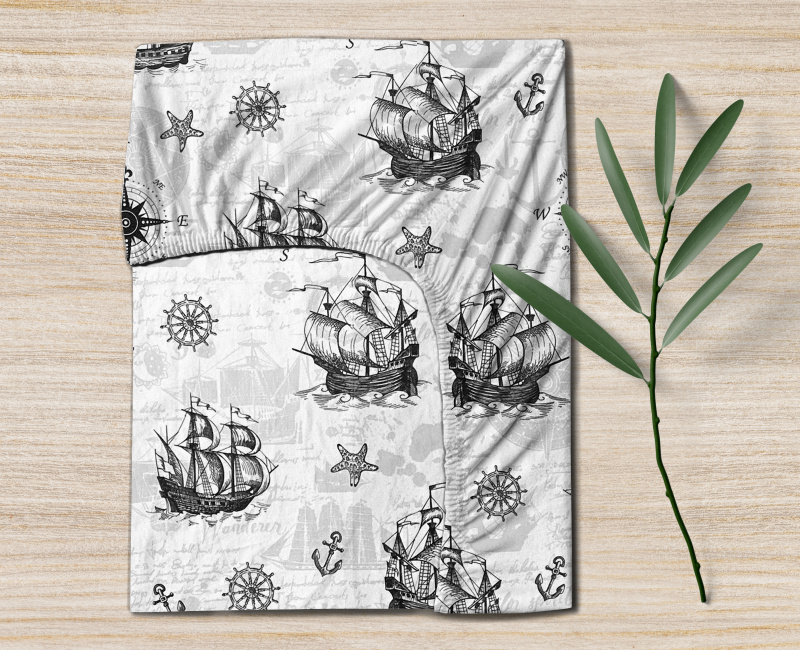Ervi bavlněné napínací prostěradlo - Mořská dobrodružství šedé