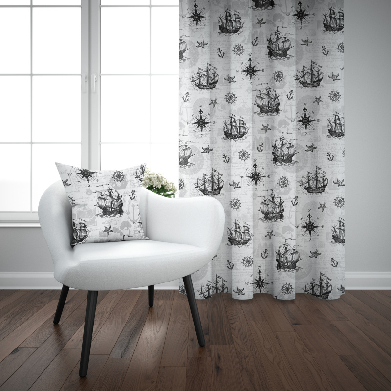 Ervi bavlněný závěs - Mořská dobrodružství šedé