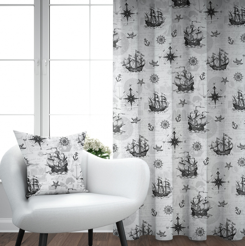 Ervi bavlněný závěs - Mořská dobrodružství šedé