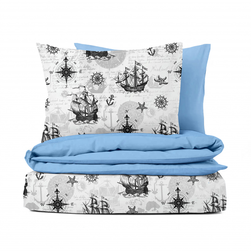 Ervi bavlněné povlečení oboustranné - Mořská dobrodružství šedé/modré
