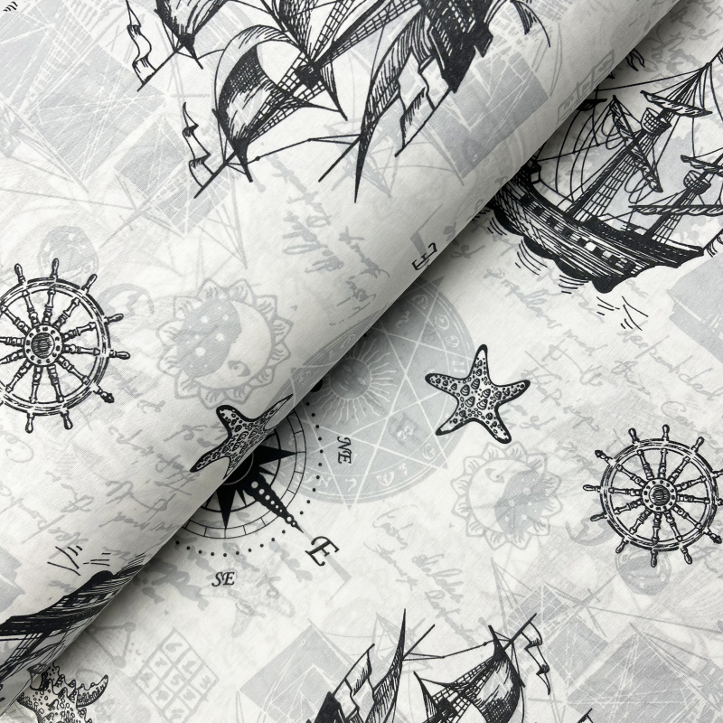 Ervi Bavlněná látka/plátno š.240 cm - Mořská dobrodružství šedé - 27605-2, metraž