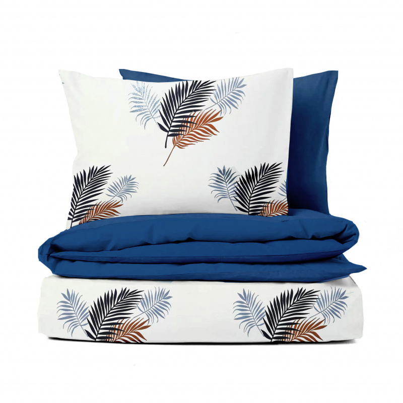 Ervi bavlněné povlečení oboustranné - hnědé a modré palmové listy/modré