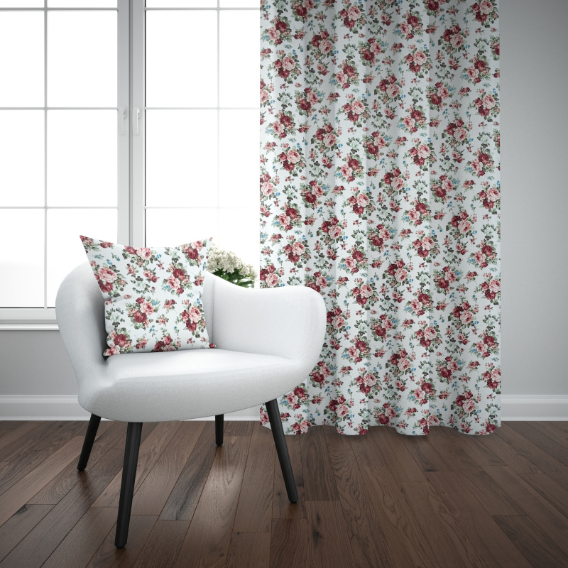 Ervi bavlněný závěs - růžičky na bílém 10786