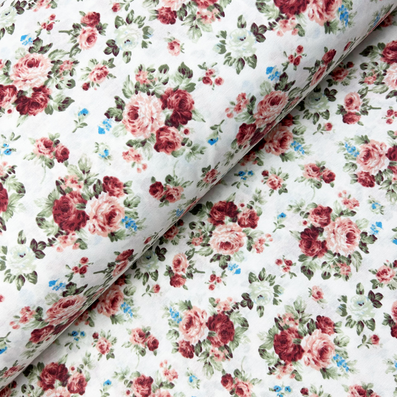 Ervi Bavlněná látka/plátno š.240cm - růžičky na bílém 10786, metráž