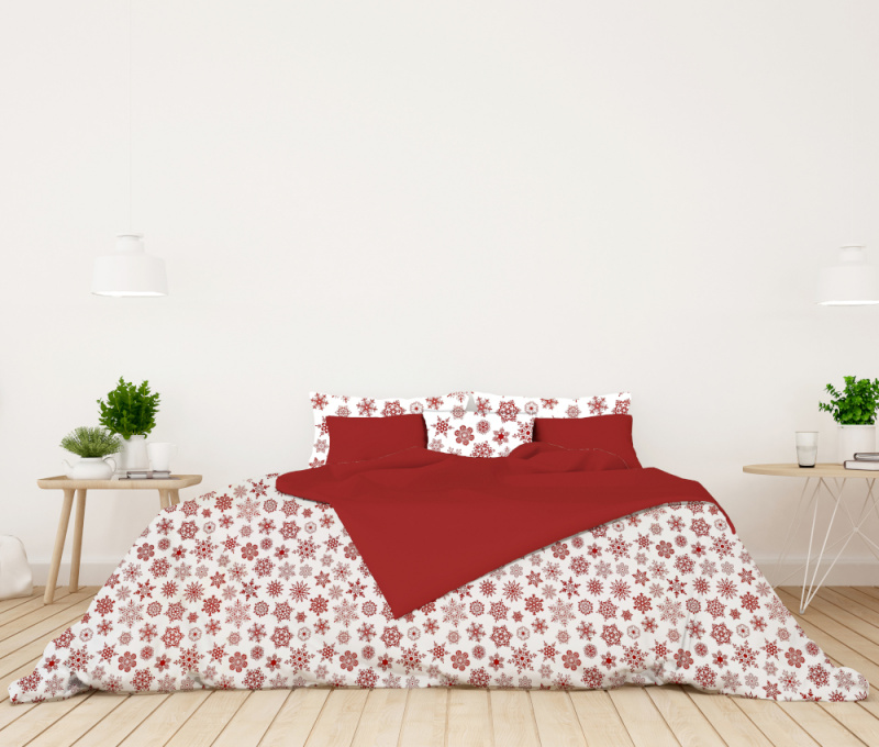 Ervi bavlněné povlečení oboustranné Sněhové vločky/červené