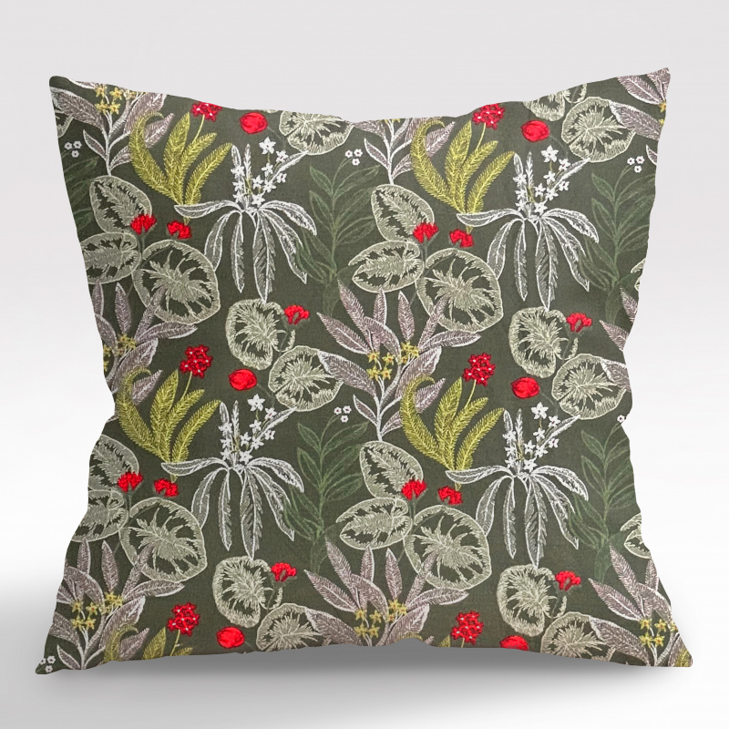 Ervi povlak na polštář bavlněný - rostliny na olivovém