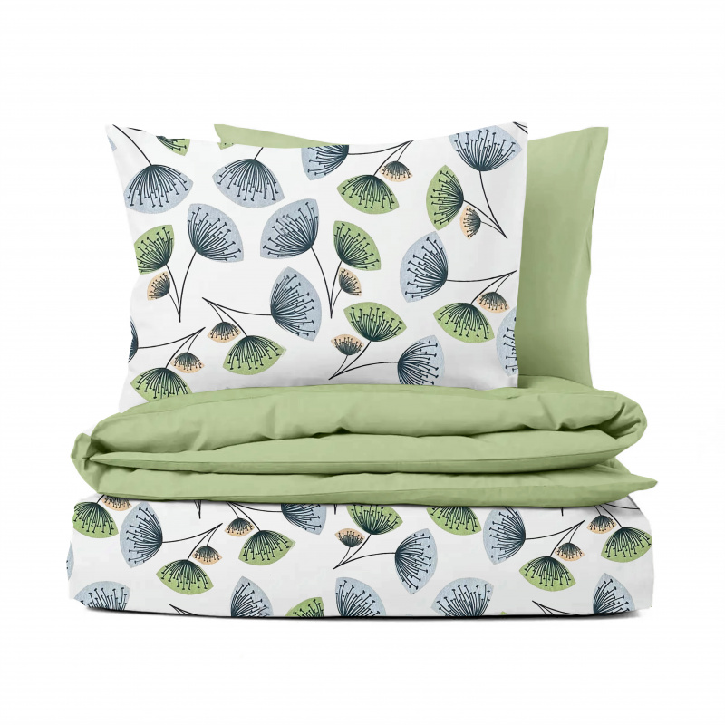 Ervi bavlněné povlečení oboustranné - abstraktní květiny/světle olivové