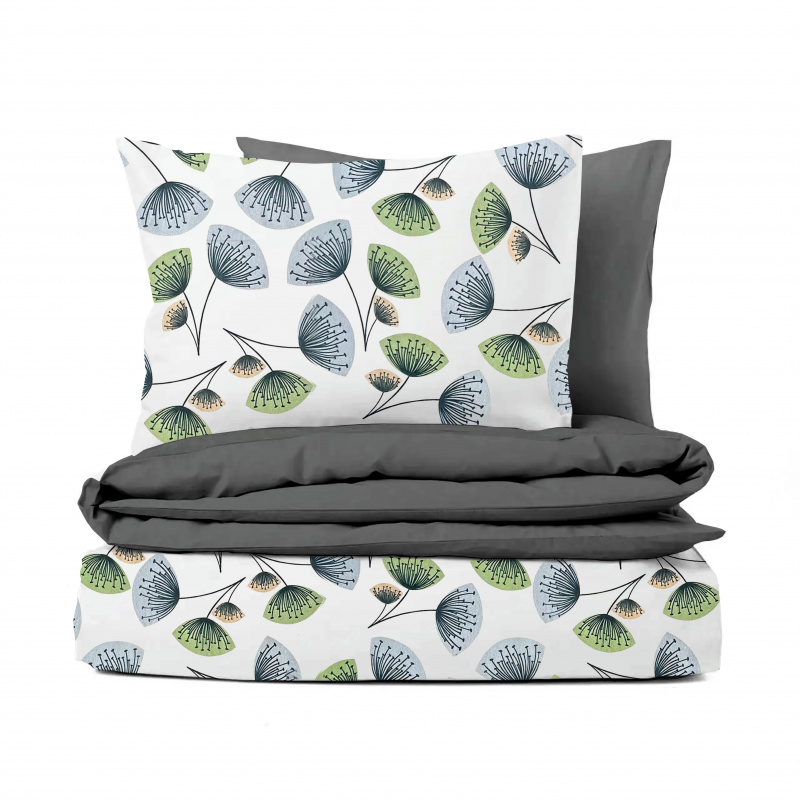 Ervi bavlněné povlečení oboustranné - abstraktní květiny/tmavě šedé