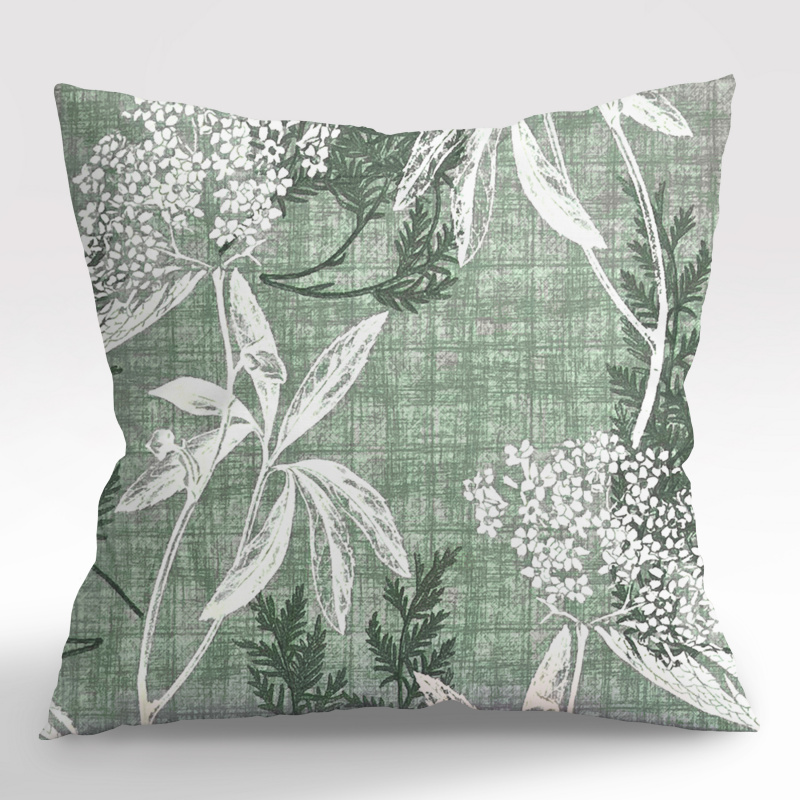 Ervi povlak na polštář bavlněný - zelené a bílé listy na zeleném