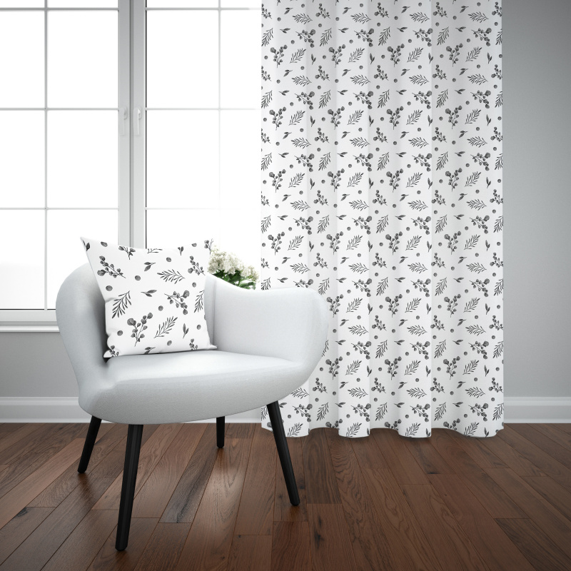 Ervi bavlněný závěs - eukalyptové šedý lístky