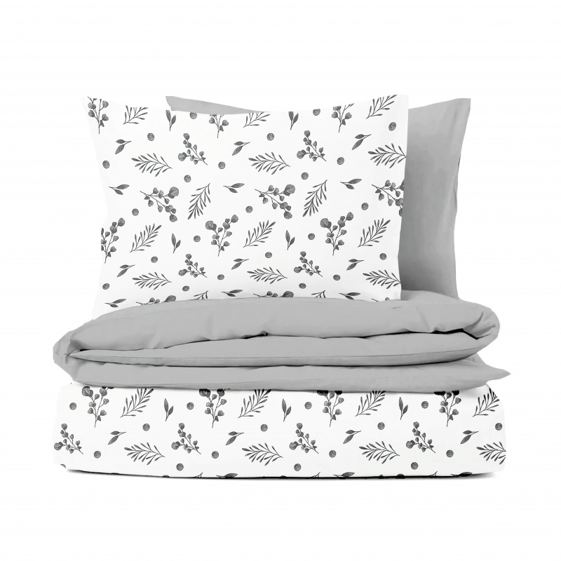 Ervi bavlněné povlečení oboustranné - eukalyptové šedý lístky/šedé