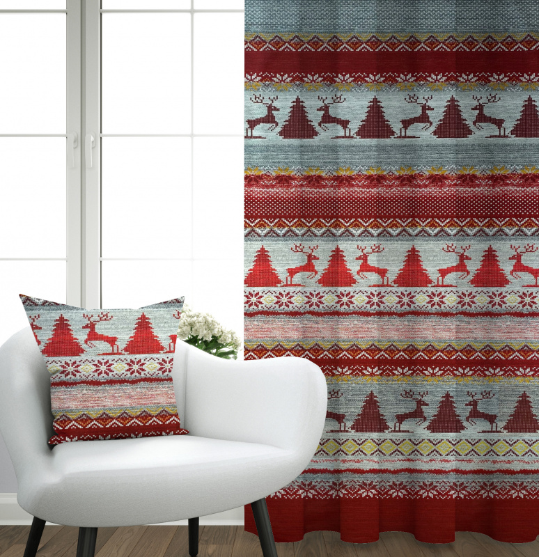 Ervi bavlněný závěs - Norský vzor červený