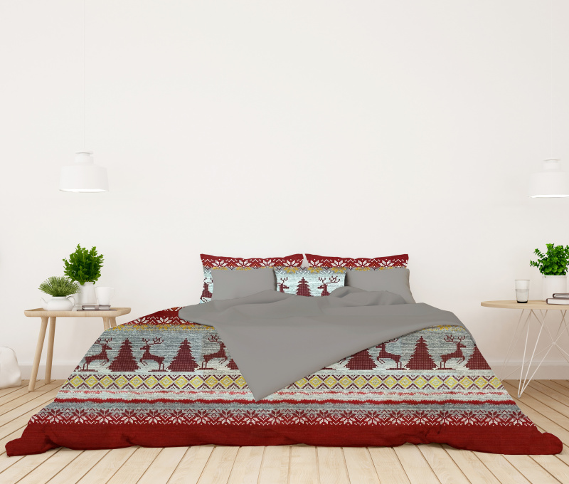 Ervi bavlněné povlečení Vanoční vzor červený 2/šedé