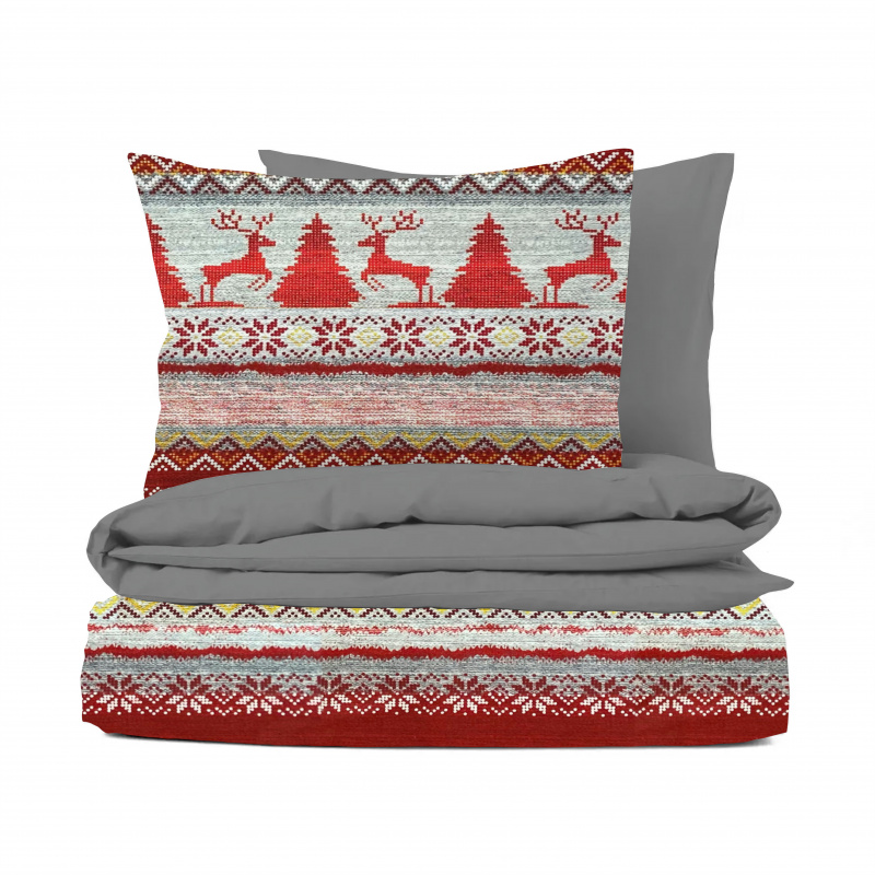 Ervi bavlněné povlečení Vanoční vzor červený 2/šedé