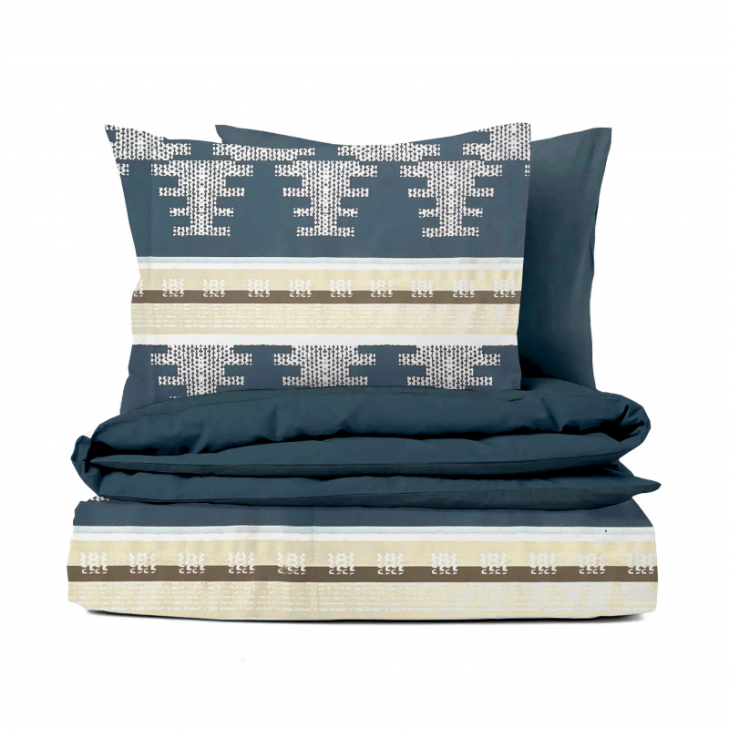 Ervi Bavlněné povlečení oboustranné - Nordic modrý/tmavě modré