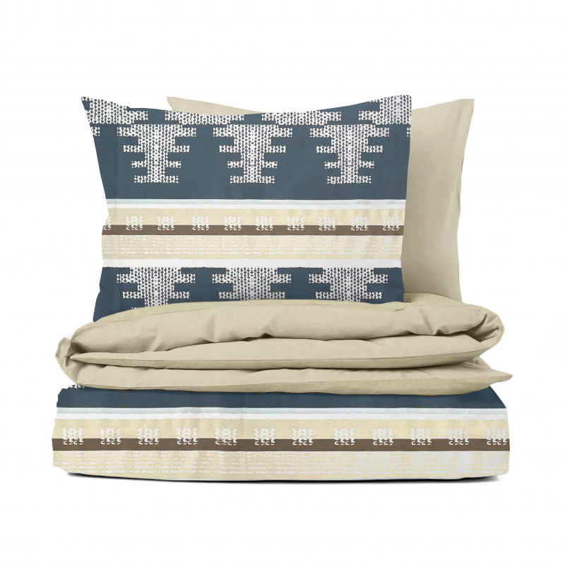 Ervi Bavlněné povlečení oboustranné - Nordic modrý/béžové