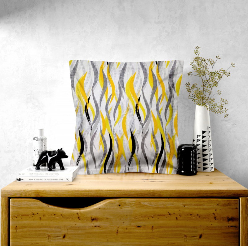 #Ervi povlak na polštář bavlněný s lemem - žluto-šedé vlny  40 x 40 cm